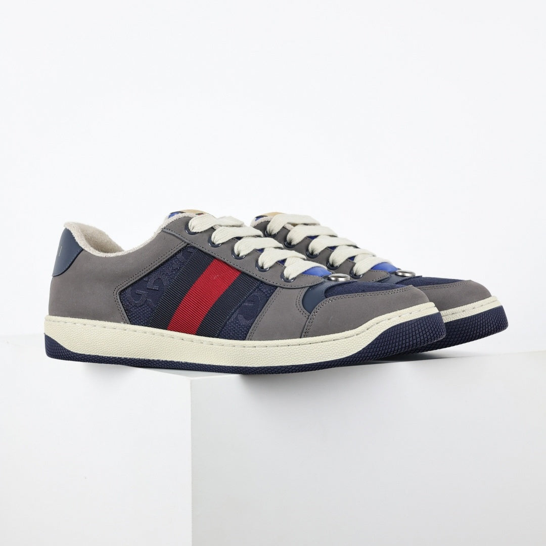 Screener Sneakers in Blue GG Canvas & Grey Suede