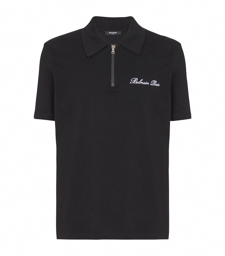 Zip-Neck Embroidered Polo Shirt