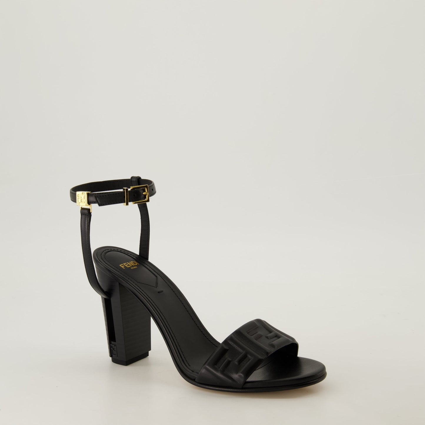 Embossed Black Leather Sandals