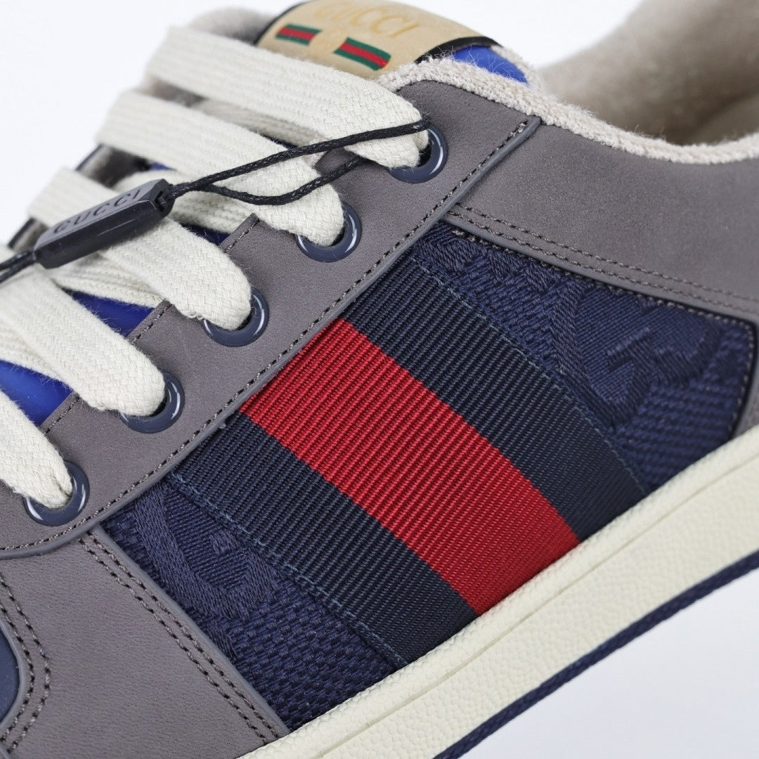 Screener Sneakers in Blue GG Canvas & Grey Suede