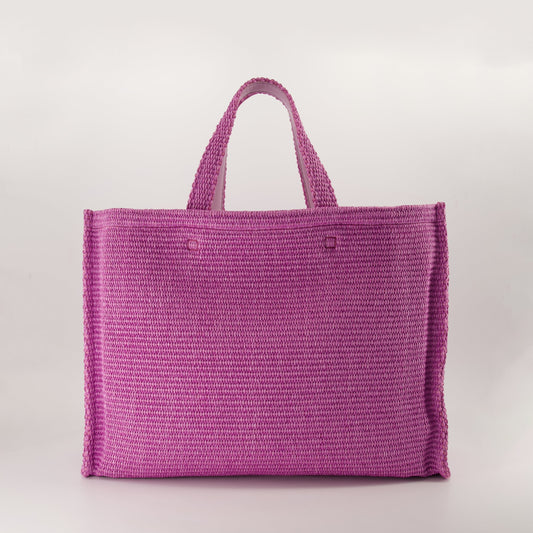Pink Raffia Tote Bag with Logo