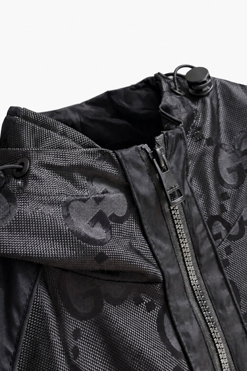 GG Jacquard Hooded Windbreaker Jacket with Web Stripe Sleeves – Black