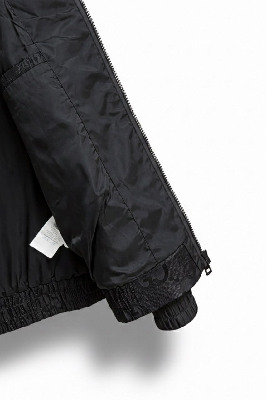 GG Jacquard Hooded Windbreaker Jacket with Web Stripe Sleeves – Black