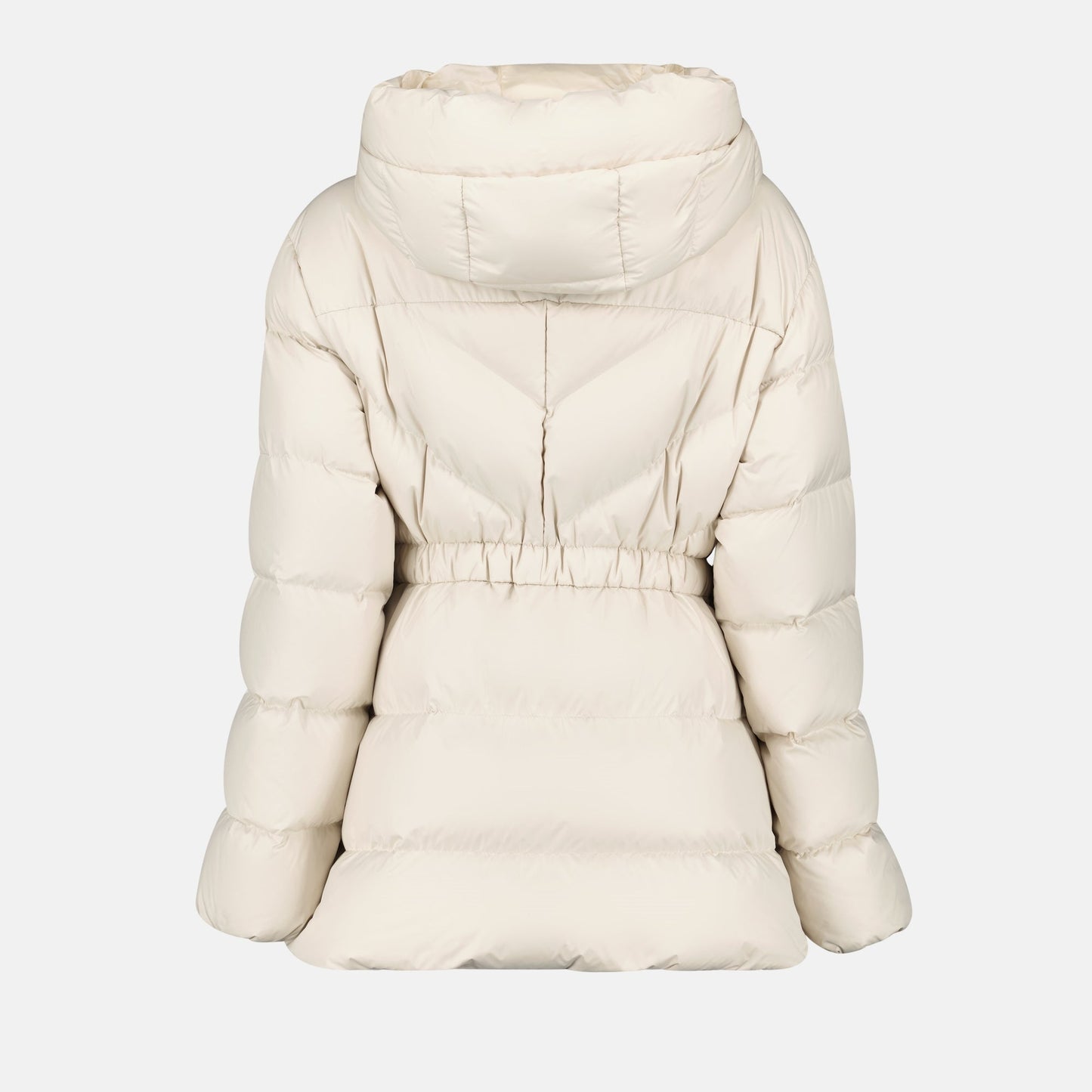 Cream Belted Hooded Puffer Jacket