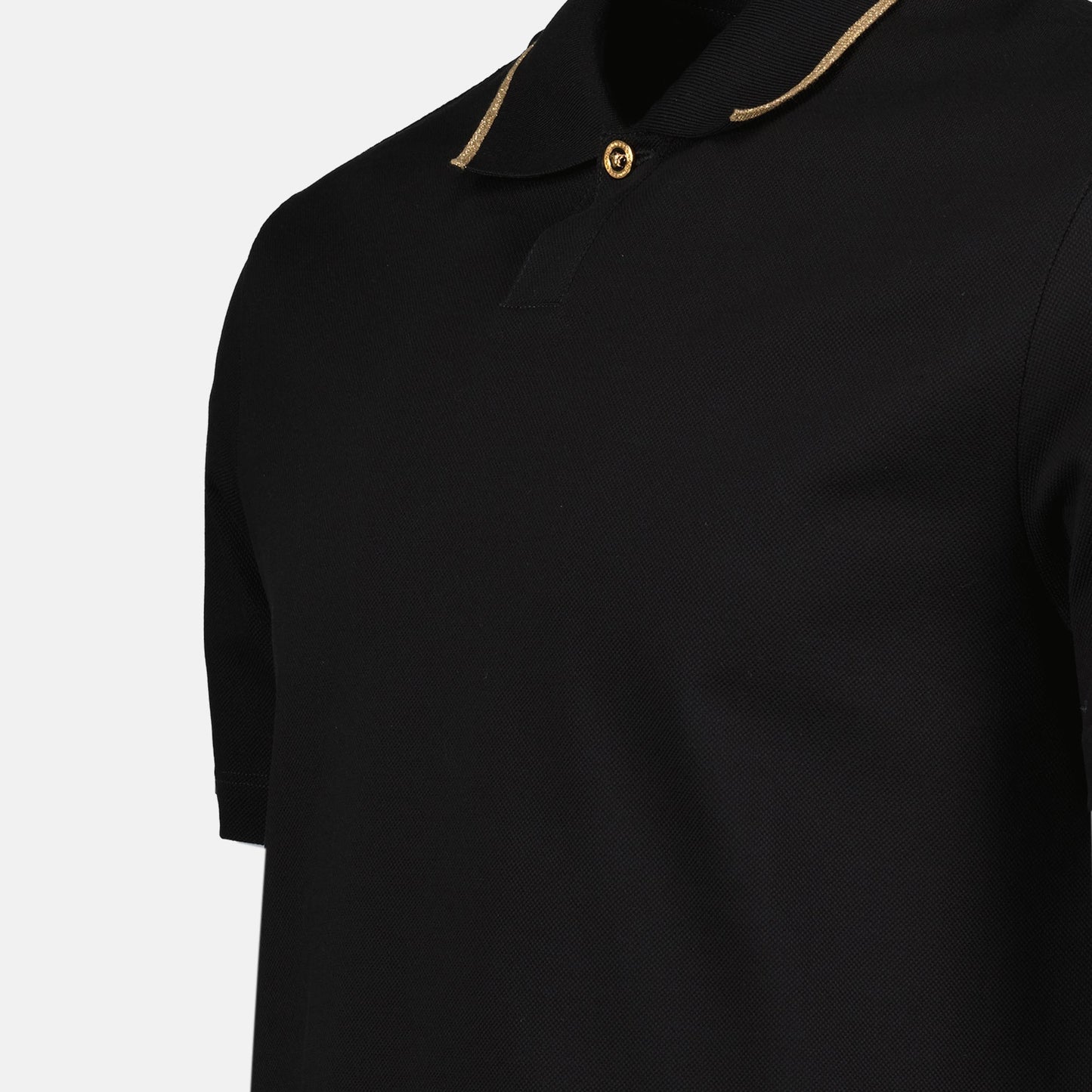 Versace Black Polo Shirt with Gold Medusa Button Detail