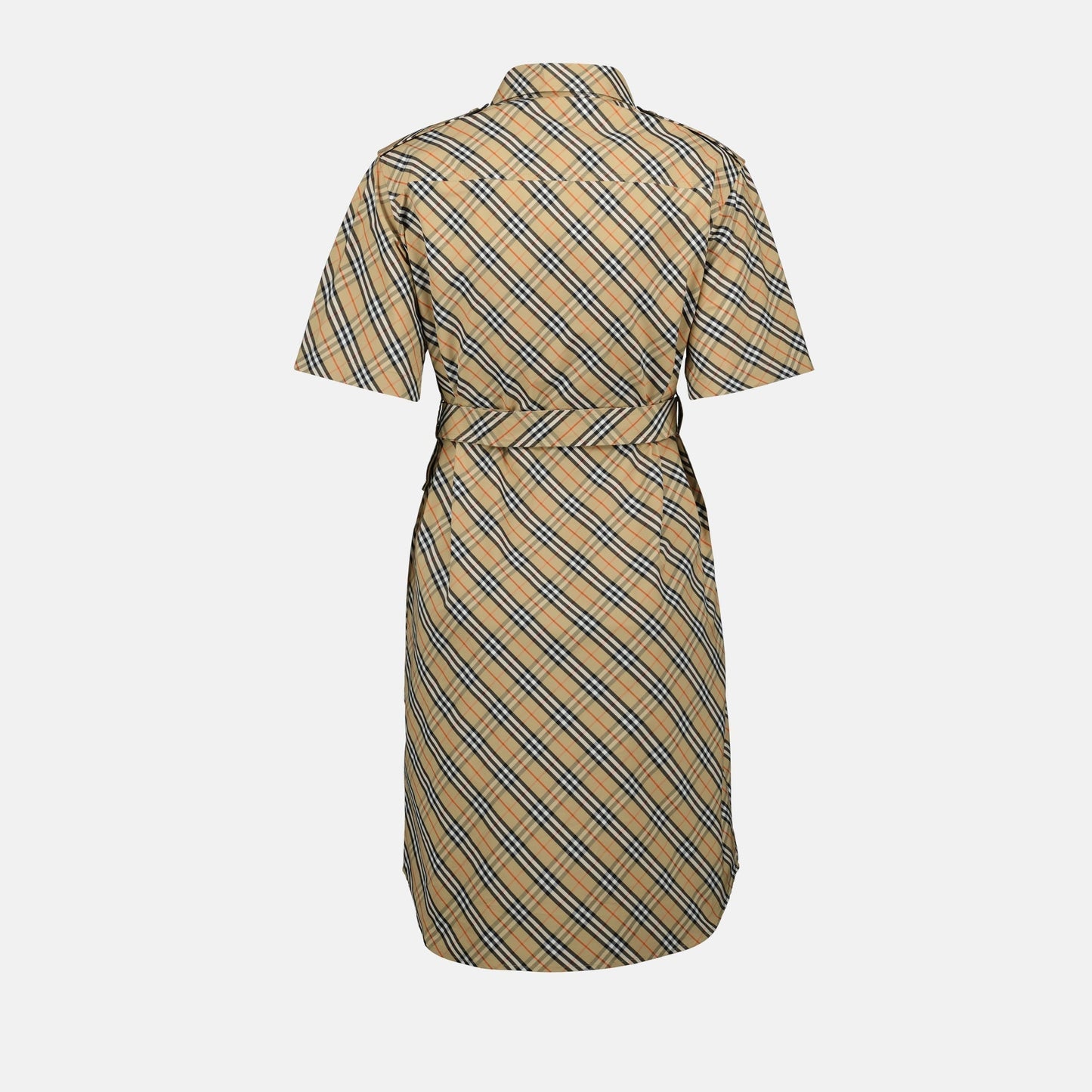 Short Sleeve Check Belted Shirt Dress