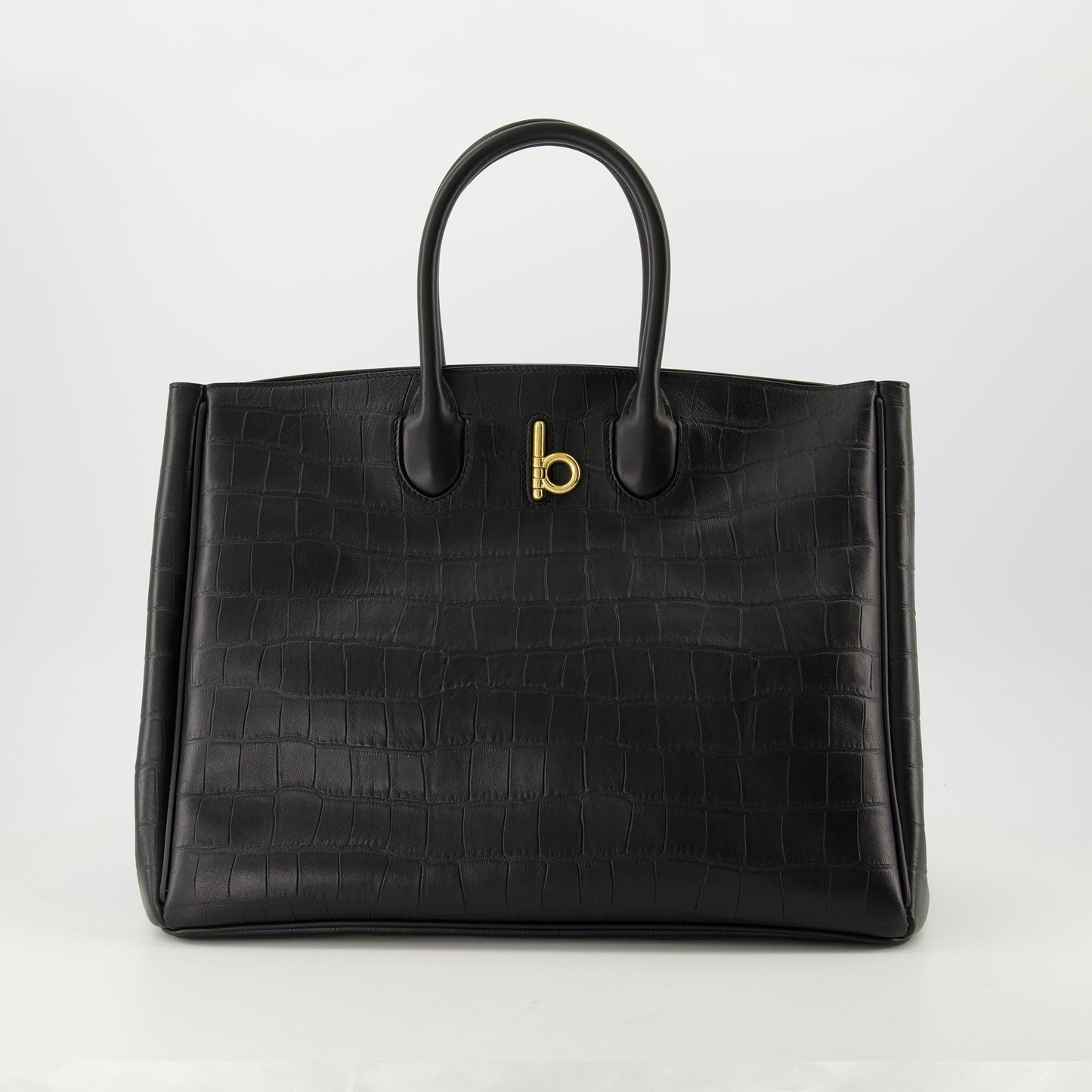 Croc-Embossed Leather Tote Bag