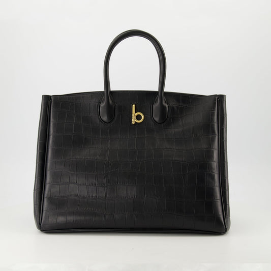 Croc-Embossed Leather Tote Bag