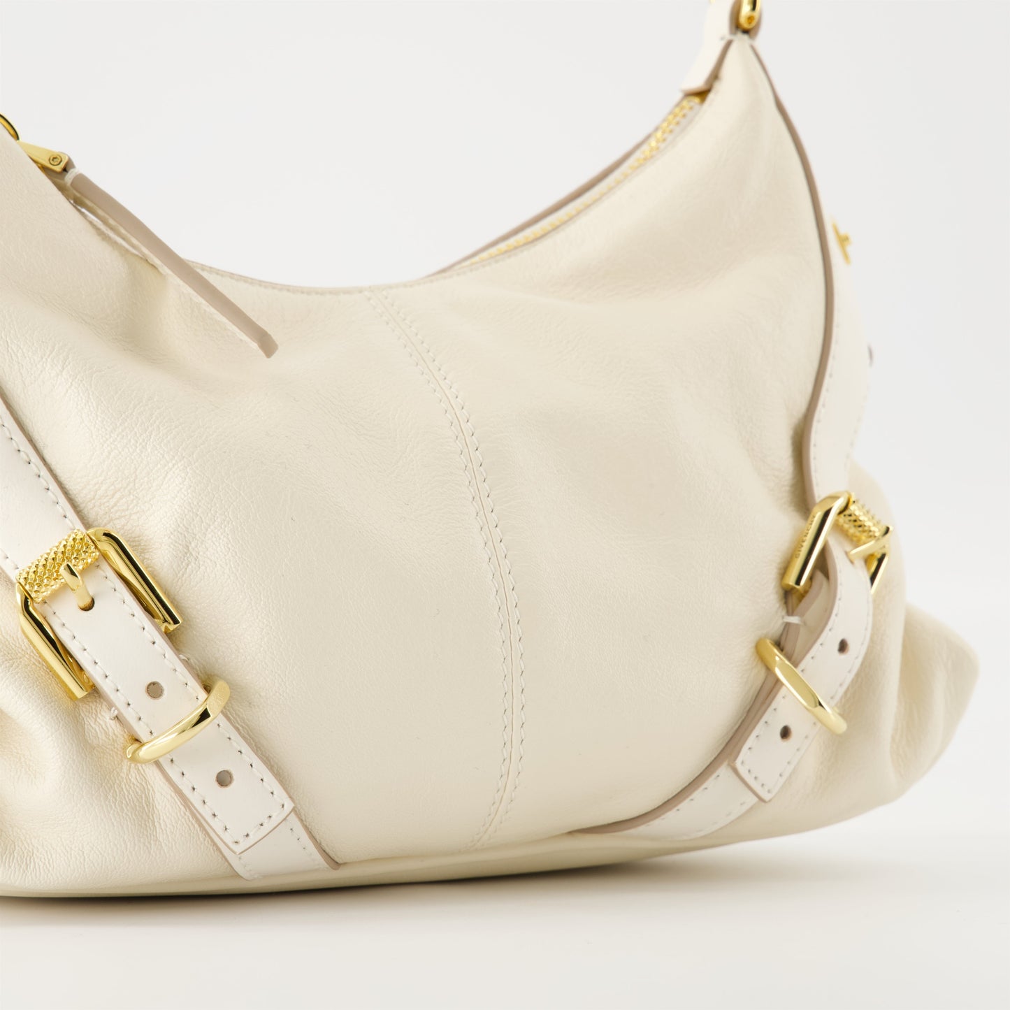 Cream Leather Buckle Detail Mini Shoulder Bag