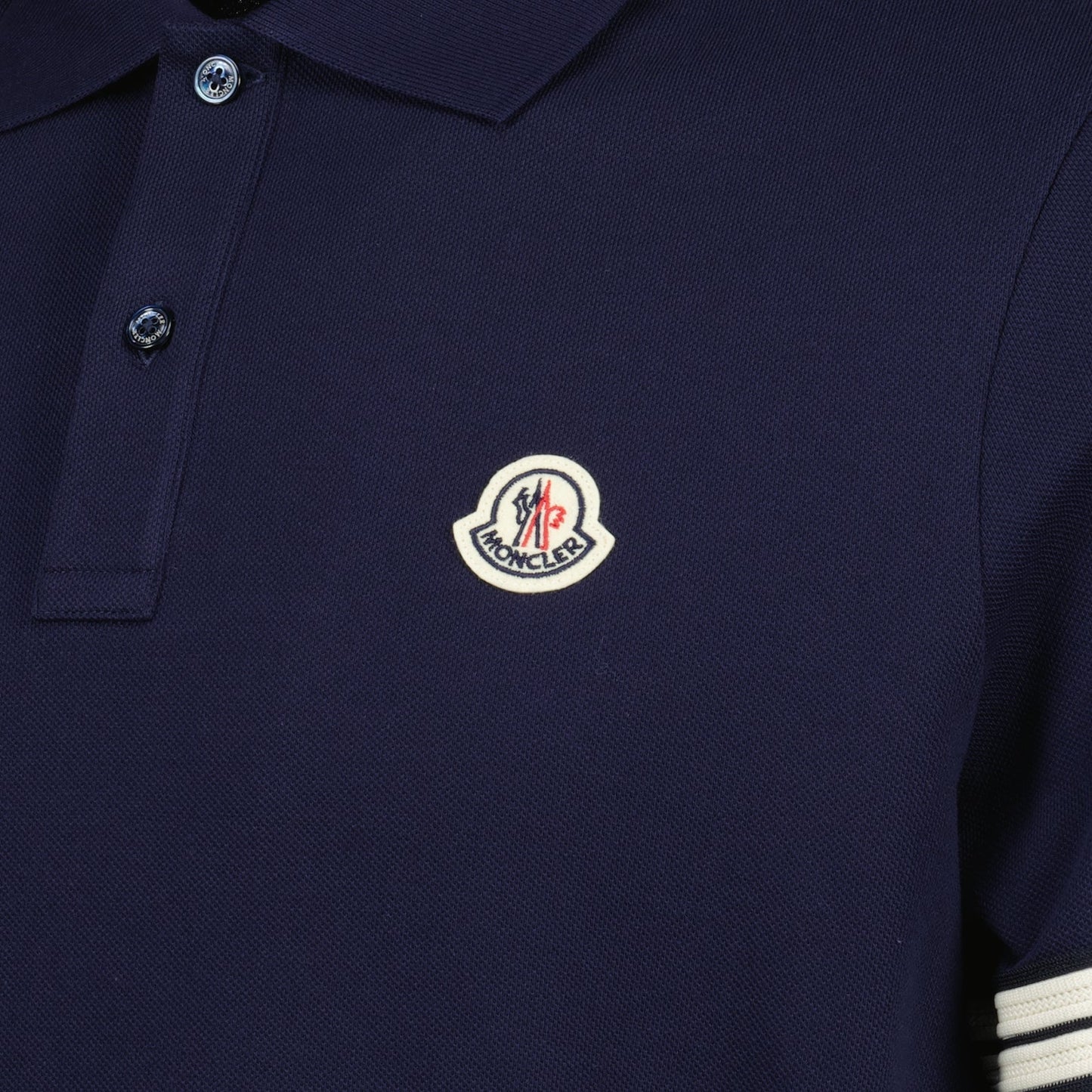 Navy Polo with Striped Sleeve Detail