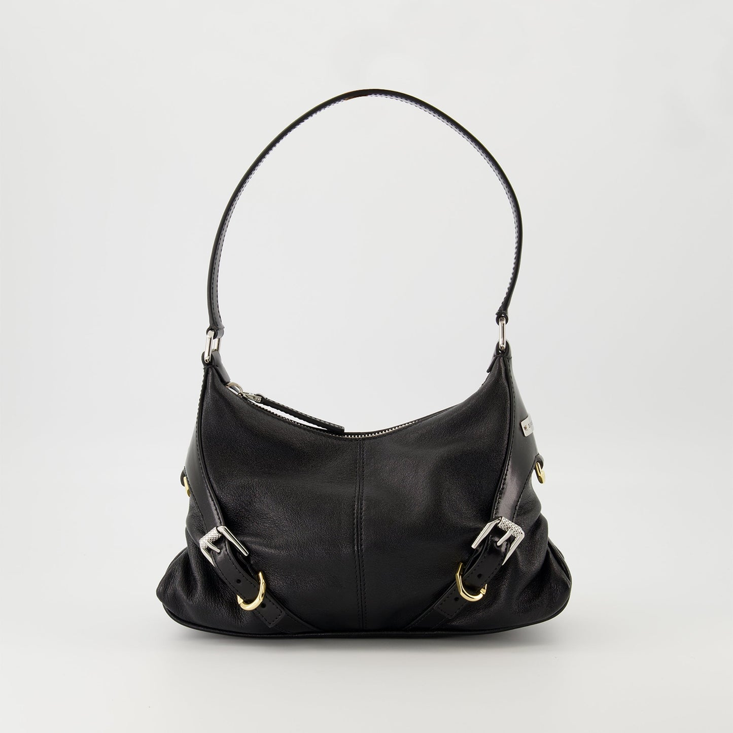 Black Leather Buckle Detail Mini Shoulder Bag
