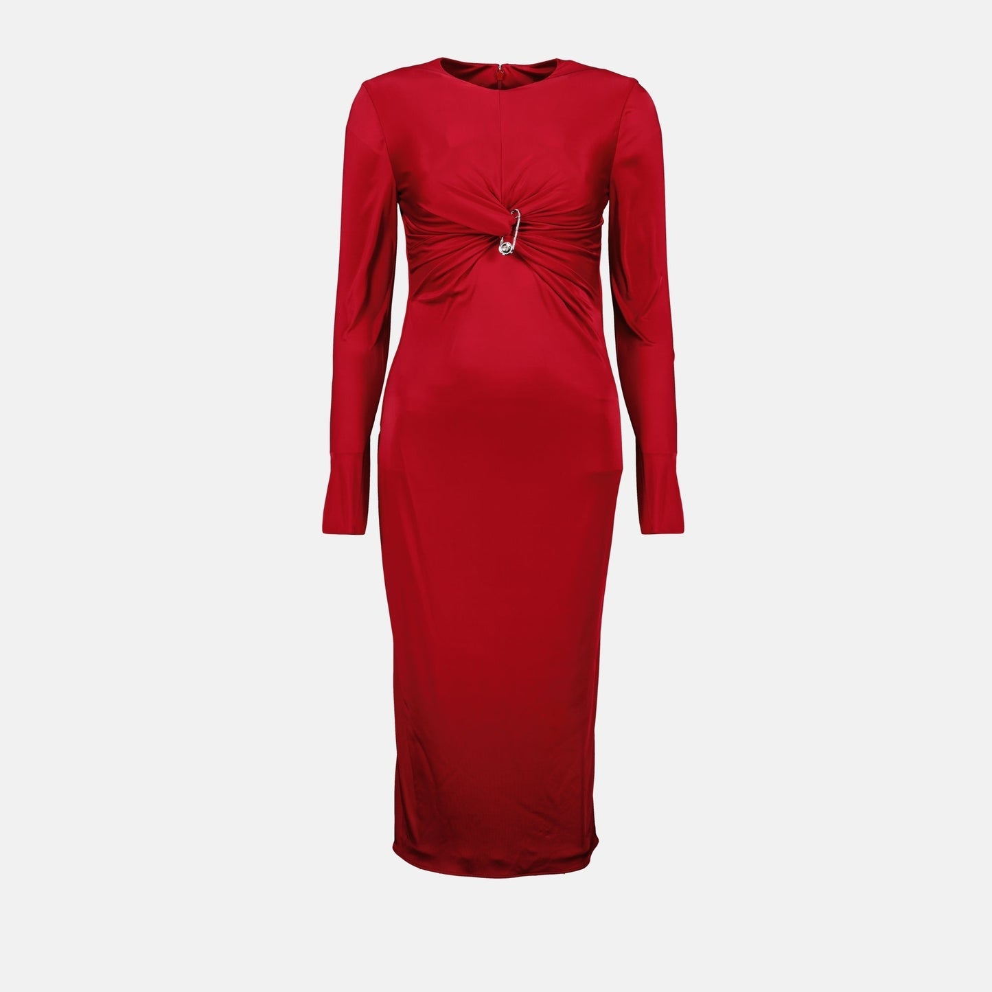Ruched Midi Dress with Crystal Accent