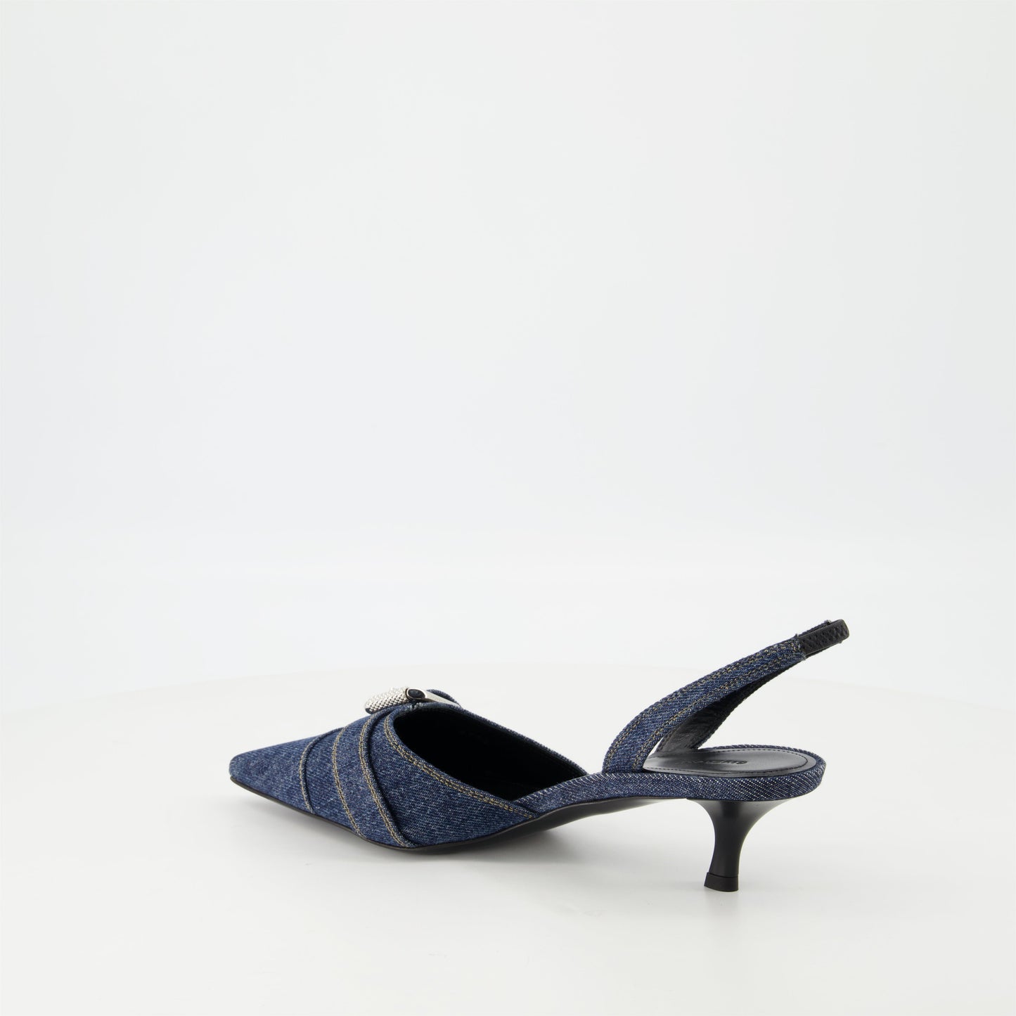 Denim Buckle Slingback Kitten Heels