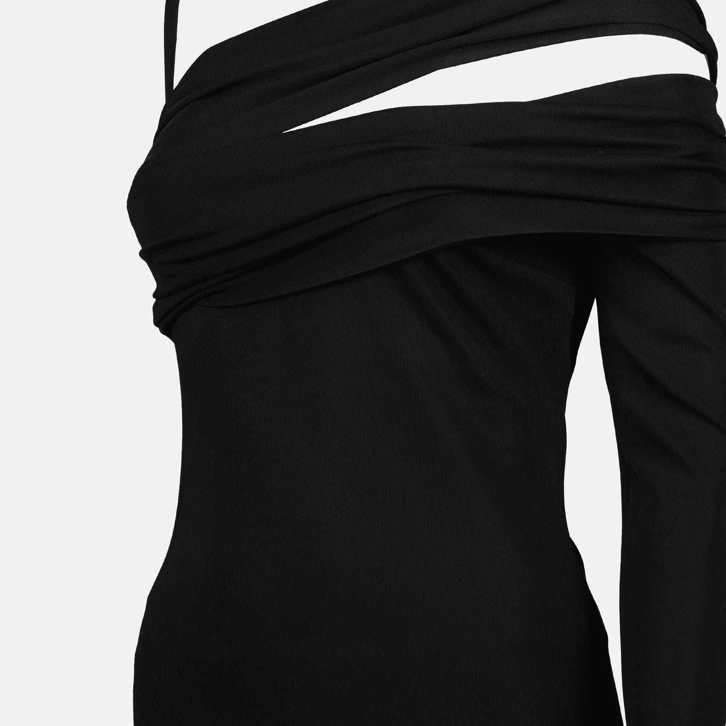 Asymmetric Draped One-Shoulder Midi Dress
