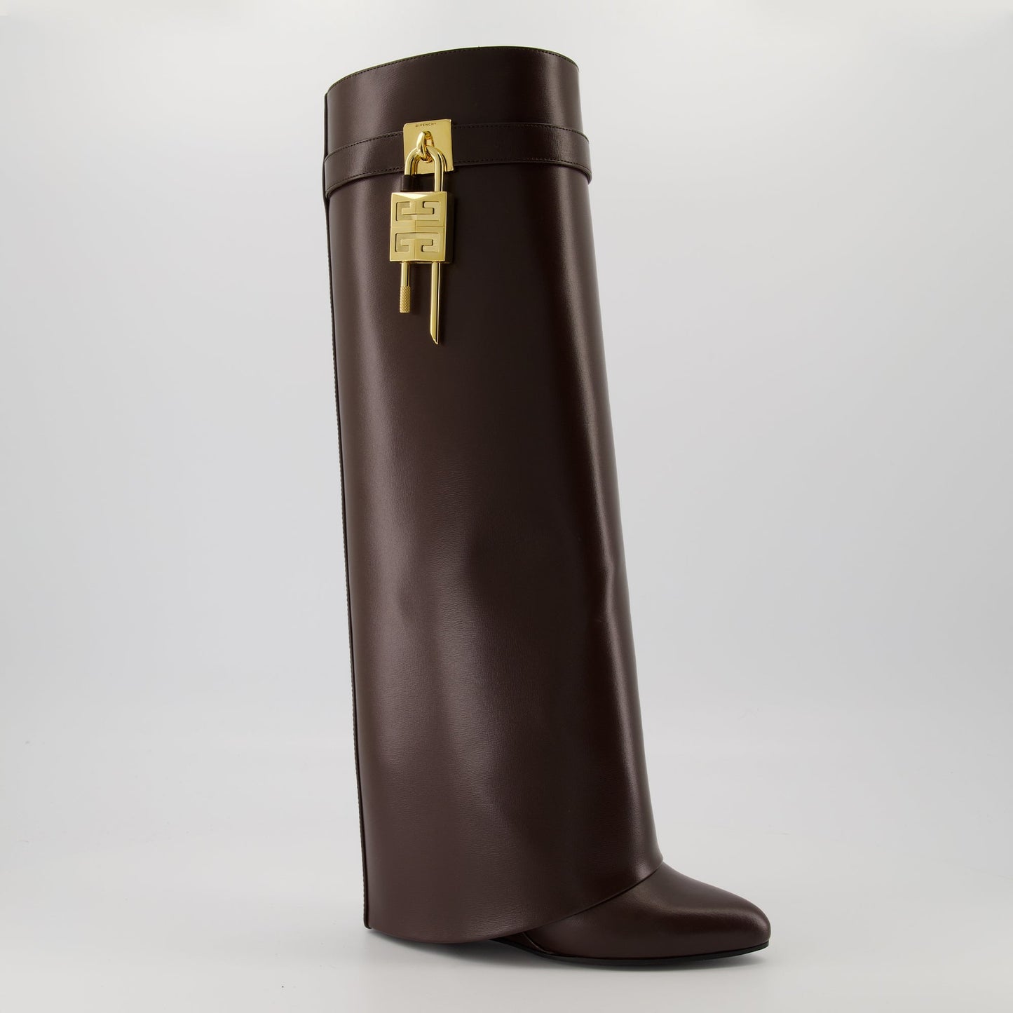 Shark Lock Brown Knee-High Wedge Boots