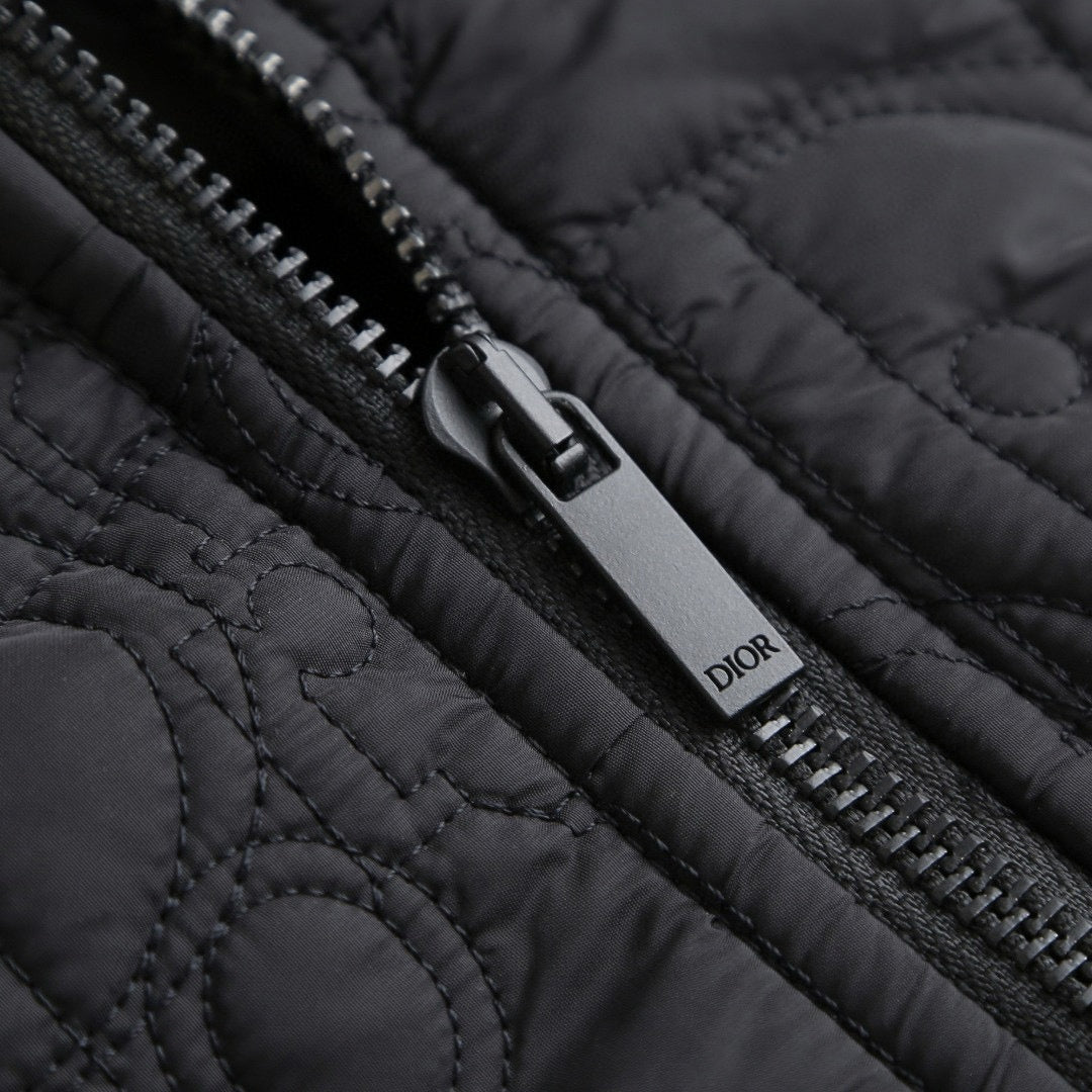 Black Quilted Wool Hooded Zip Jacket