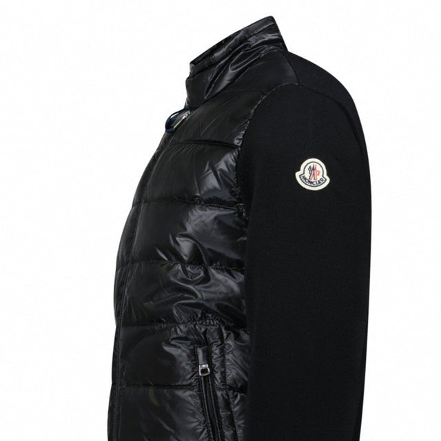 Padded Wool Zip-Up Cardigan - Black