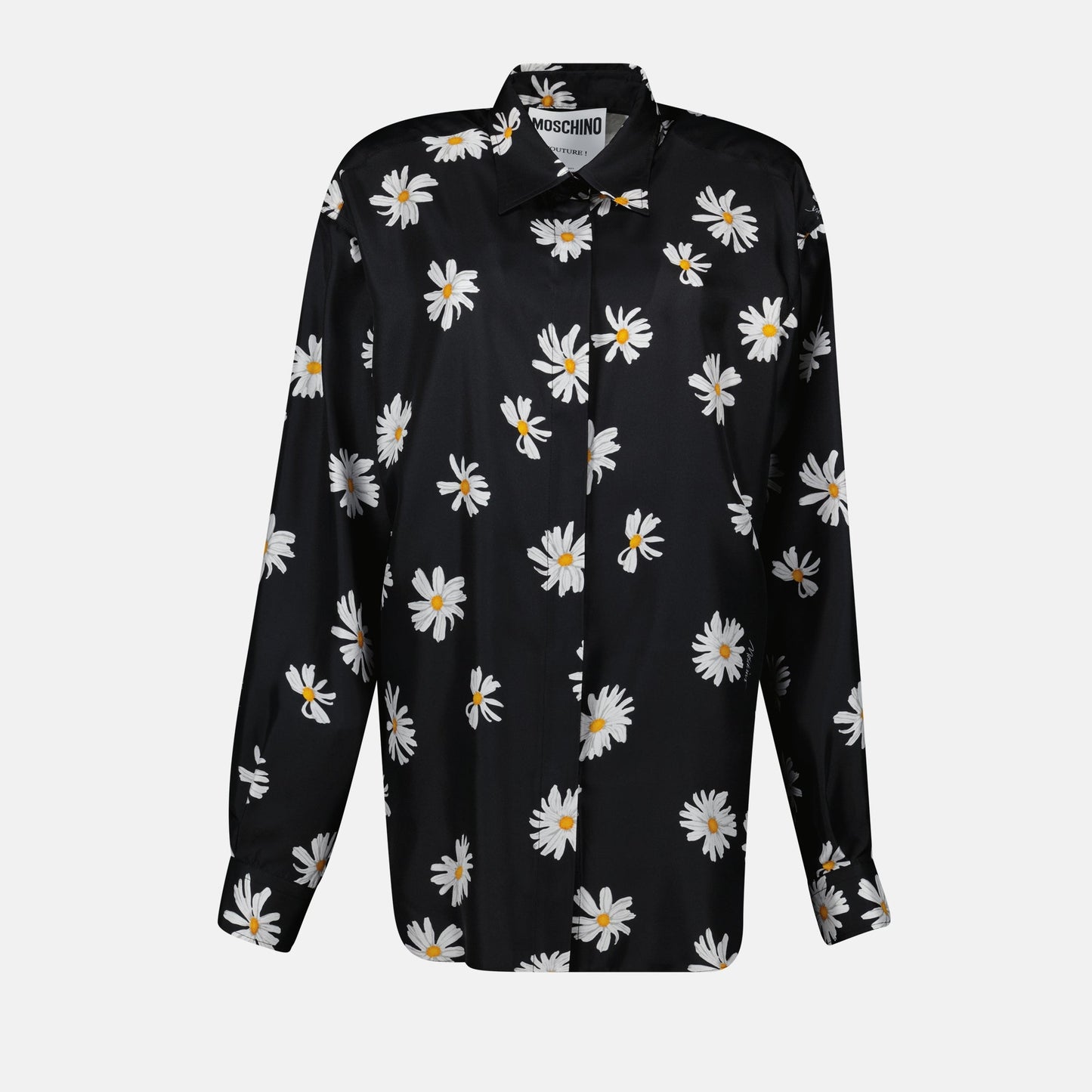 Daisy Print Silk Shirt in Black