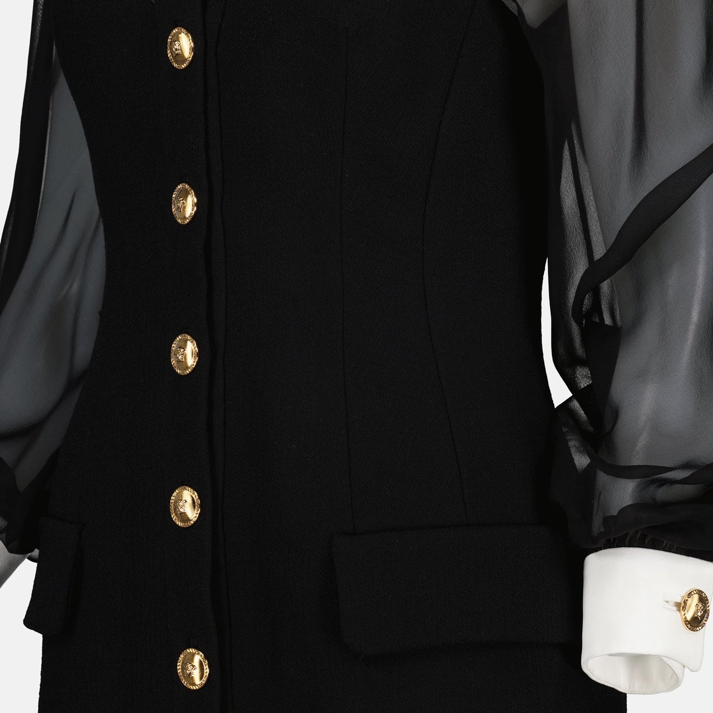 Sheer Sleeve Corset Mini Dress with Contrast Collar