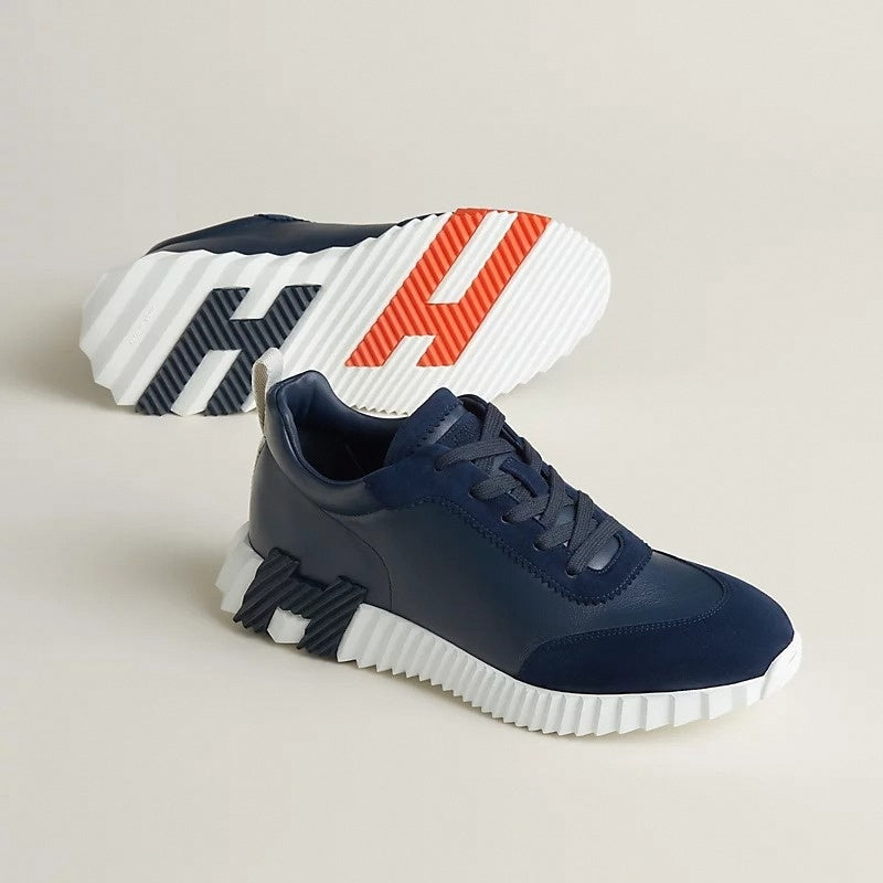 Bounce Sneaker – Navy Blue Calfskin & Technical Knit