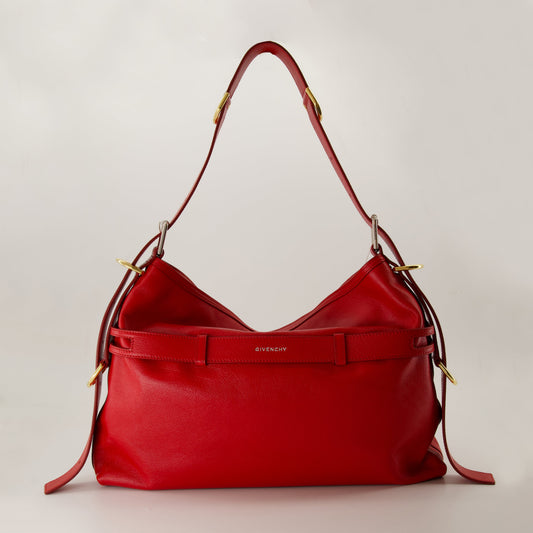 Red Leather Slouchy Shoulder Bag with Harness Detail