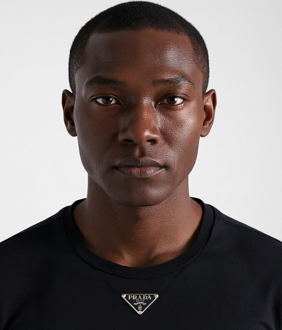 Black Minimalist T-Shirt with Signature Triangle Logo