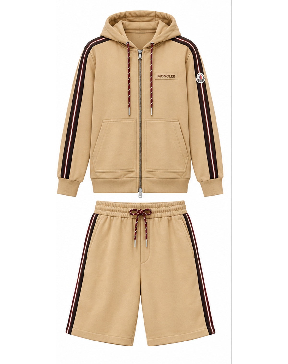triped Zip-Up Hoodie & Shorts Set
