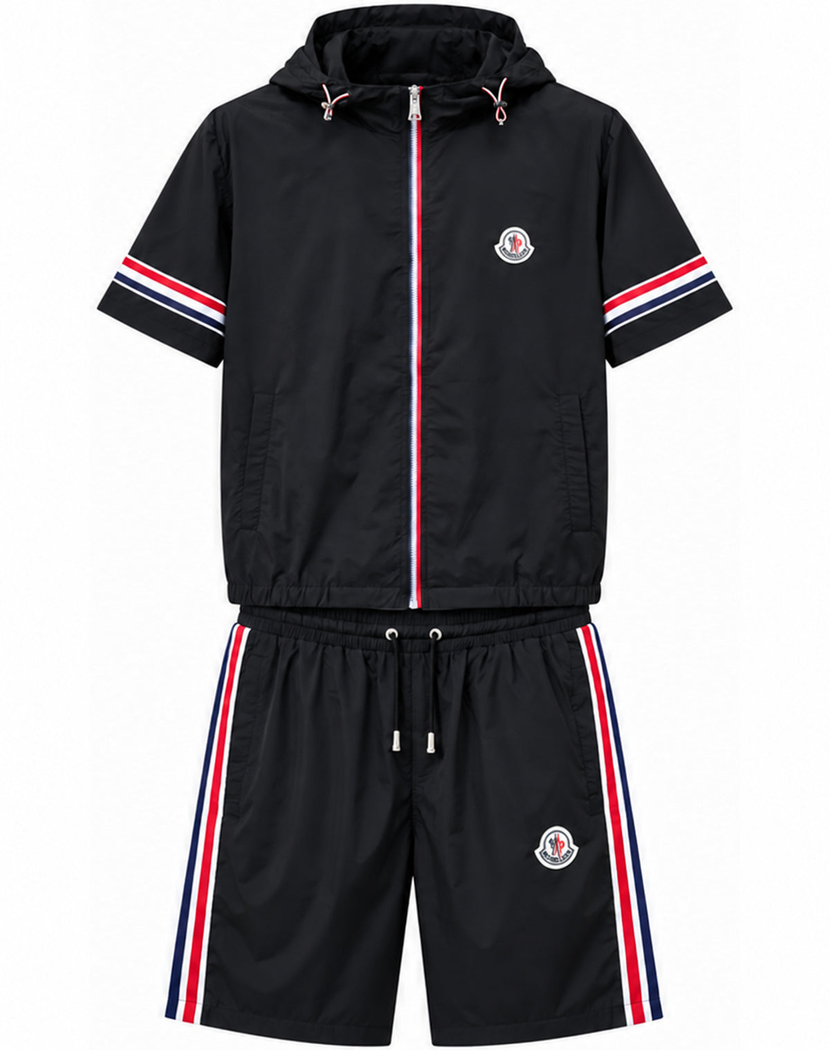 Tricolour Short-Sleeve Tracksuit Set – Black & White