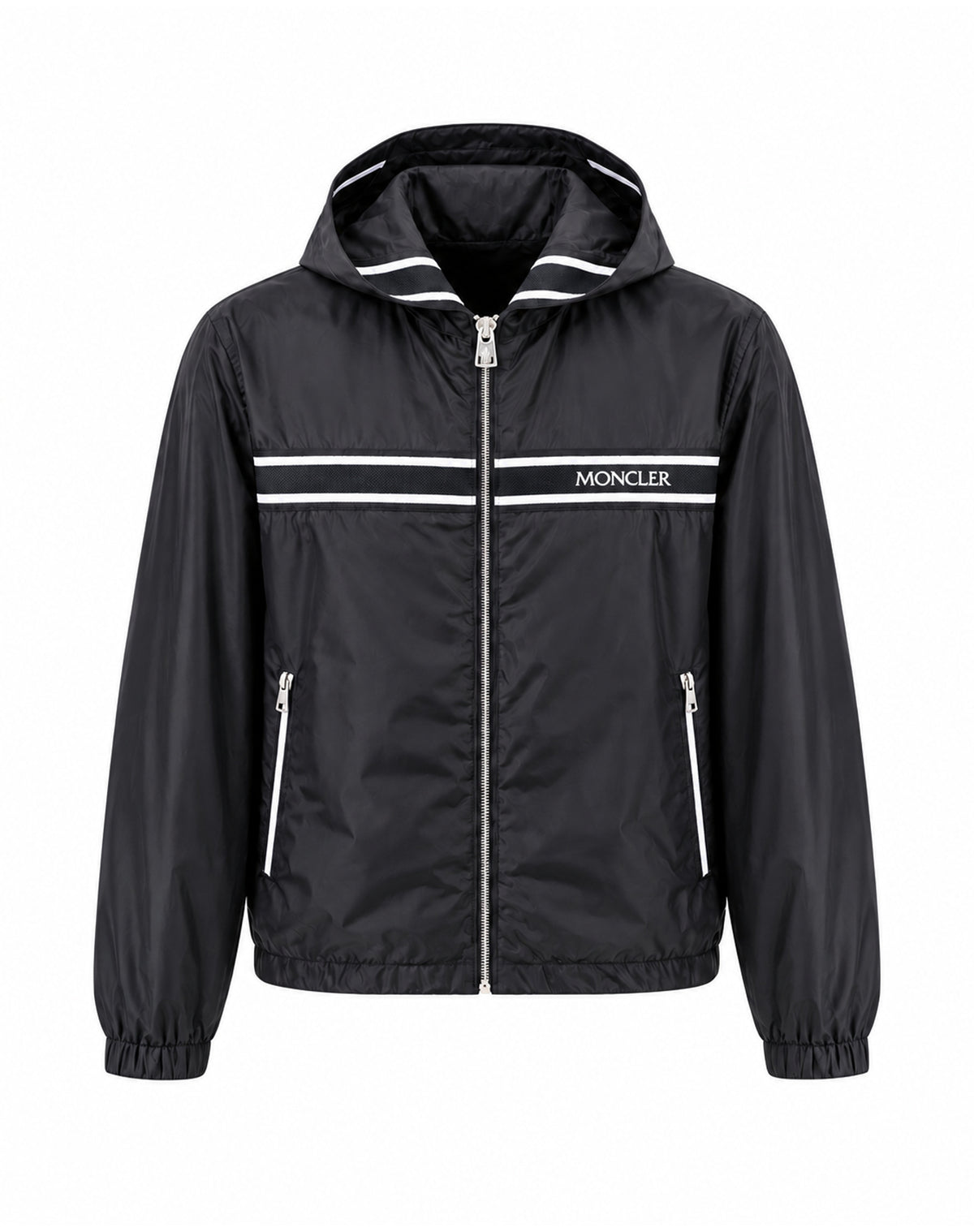 Striped Panel Hooded Jacket – Navy & Black