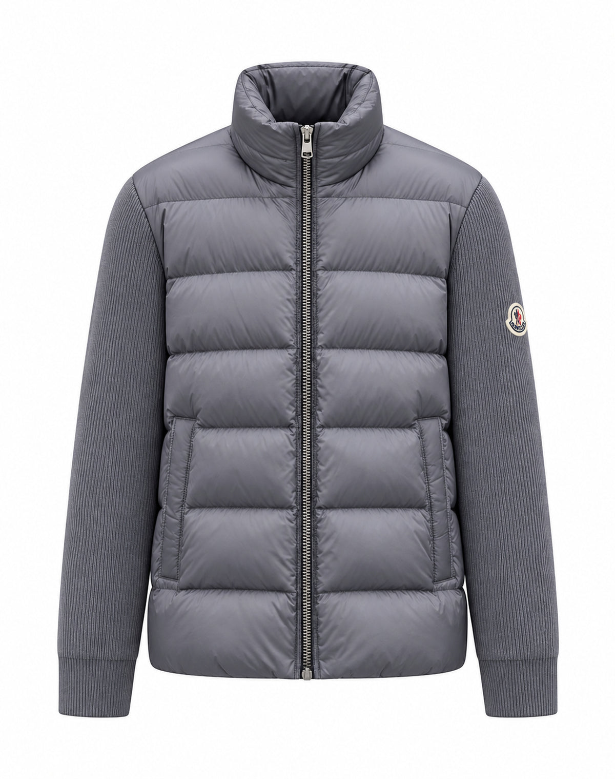 High-Collar Padded Knit Cardigan