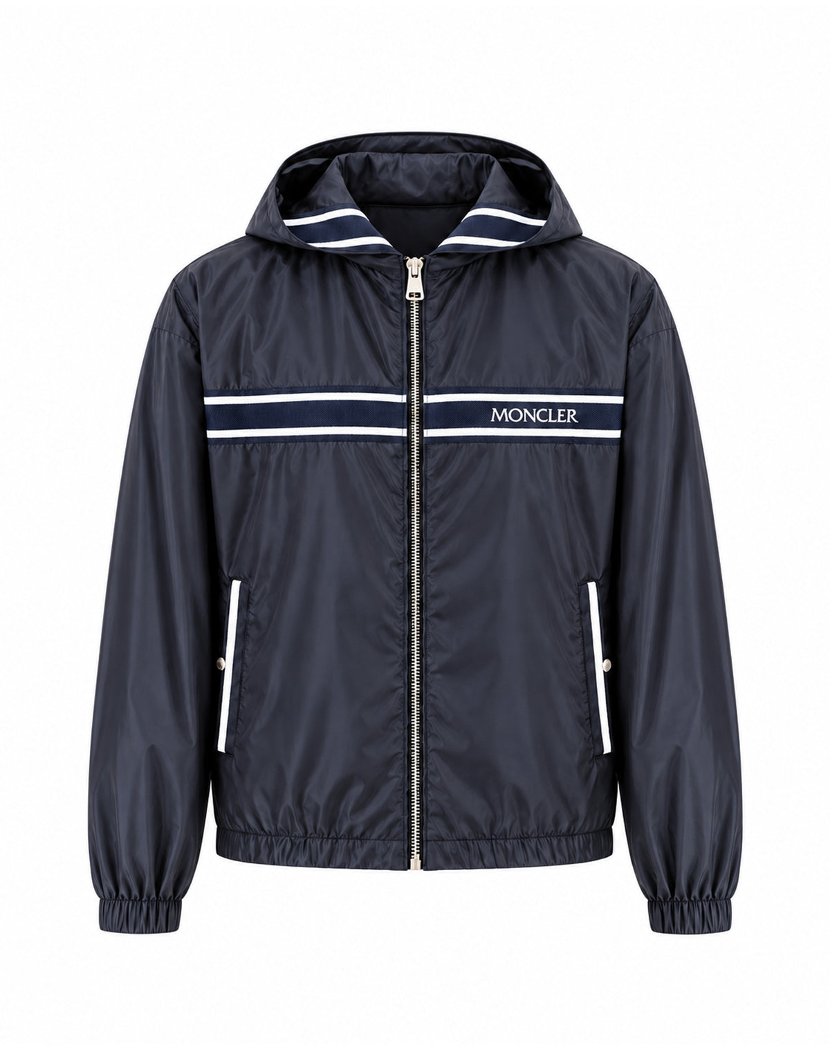 Striped Panel Hooded Jacket – Navy & Black