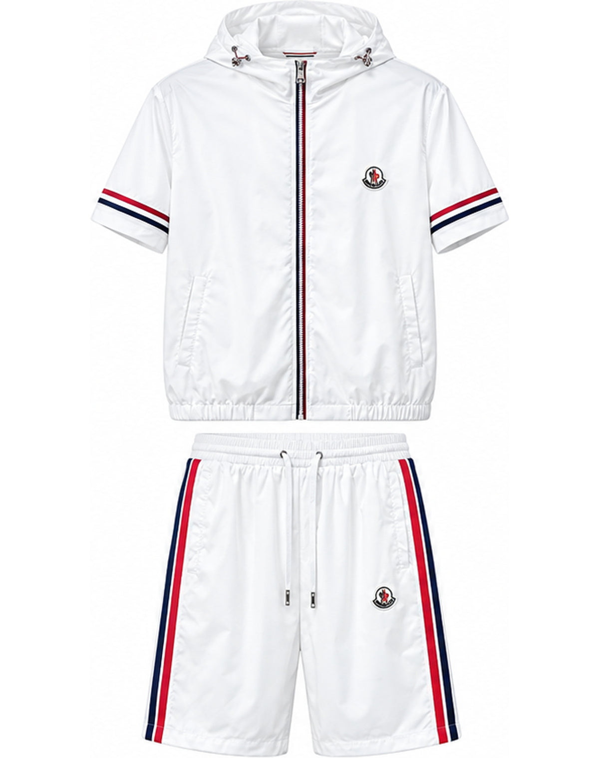 Tricolour Short-Sleeve Tracksuit Set – Black & White