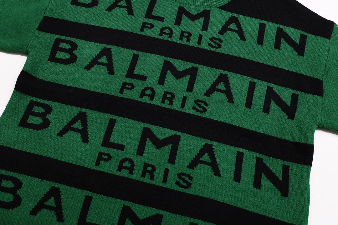 Striped Logo Intarsia Crewneck - Green