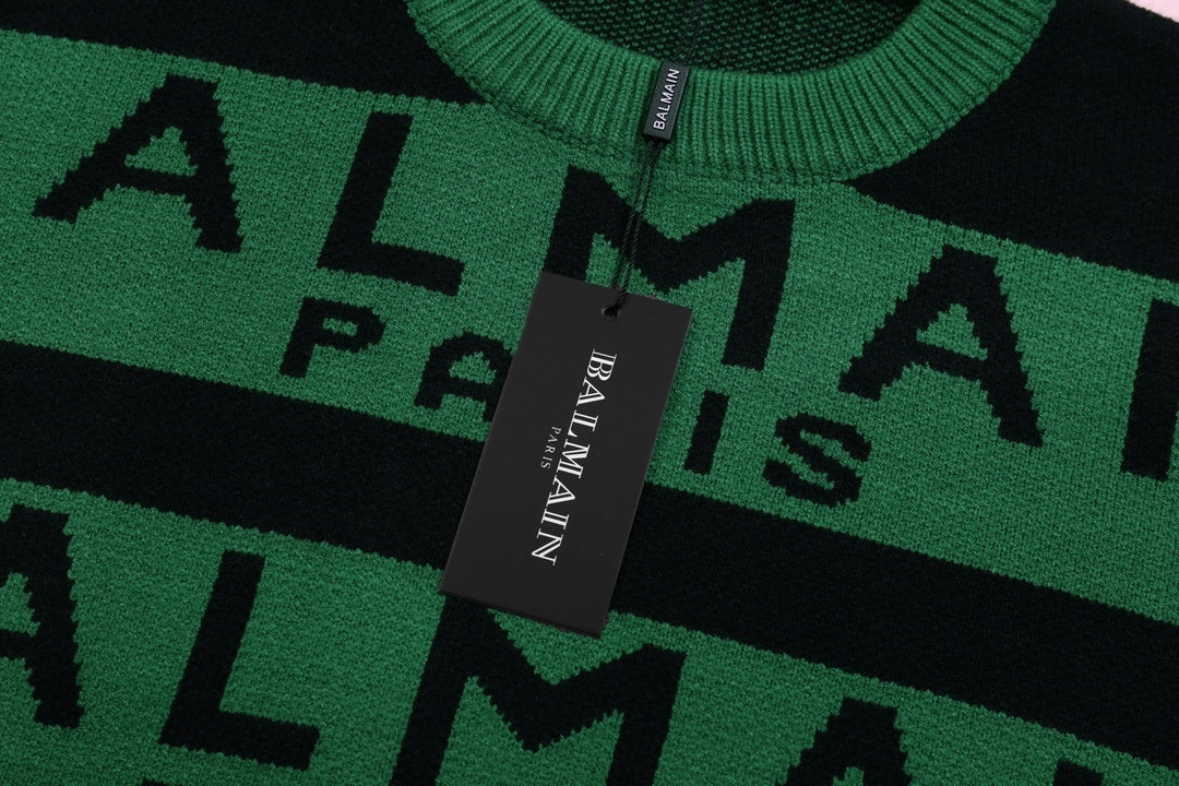 Striped Logo Intarsia Crewneck - Green