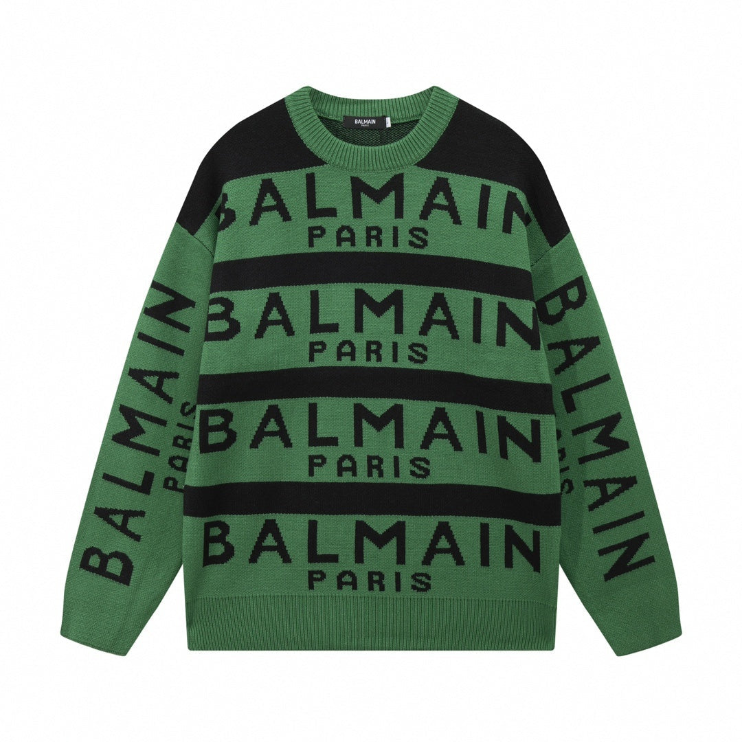 Striped Logo Intarsia Crewneck - Green