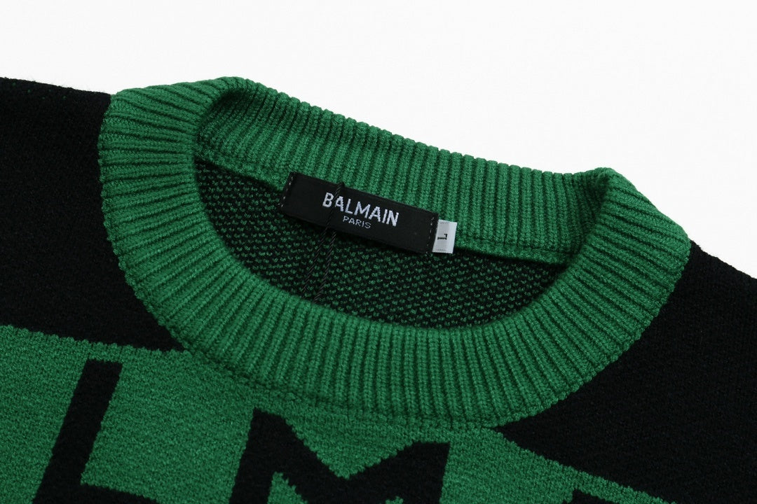 Striped Logo Intarsia Crewneck - Green