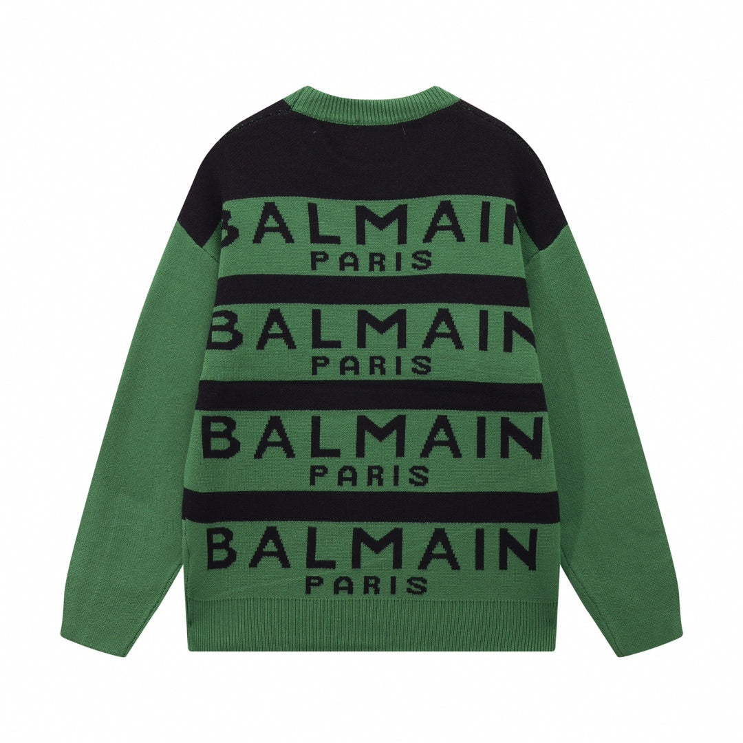 Striped Logo Intarsia Crewneck - Green