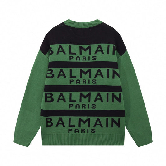 Striped Logo Intarsia Crewneck - Green