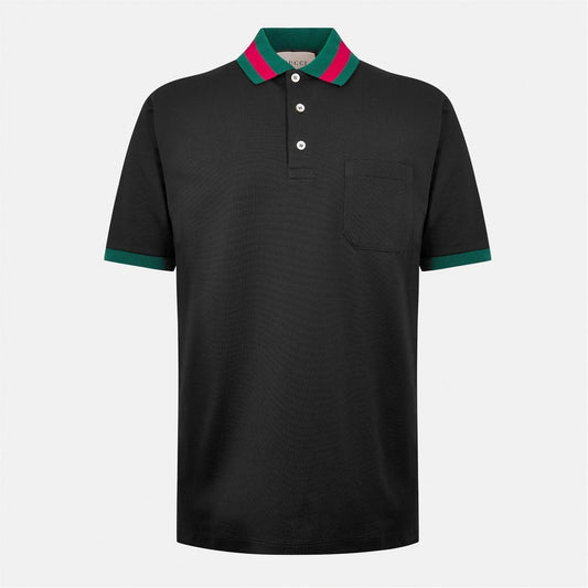 Web Collar Cotton Polo Shirt – Black
