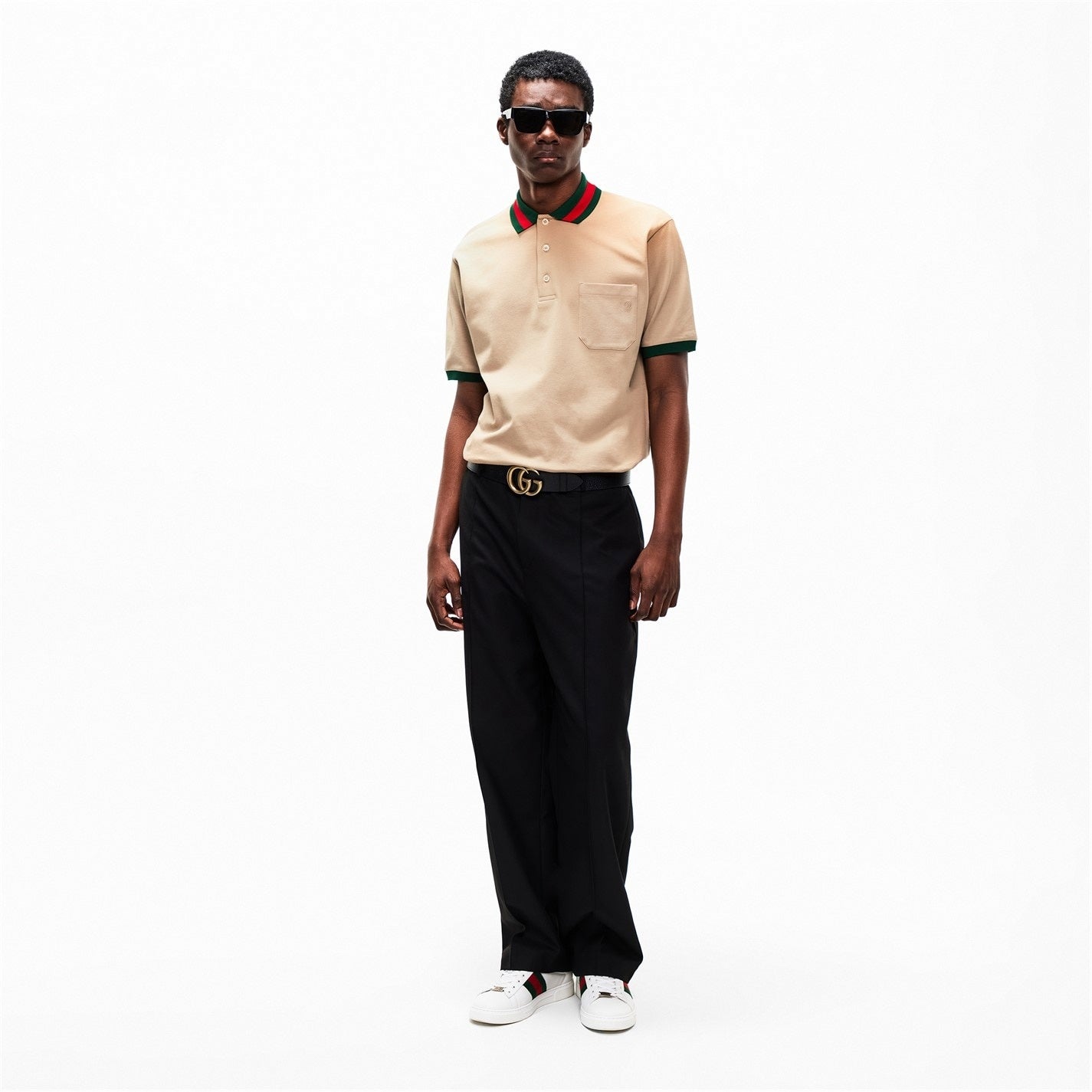 Web Collar Cotton Polo Shirt – Beige