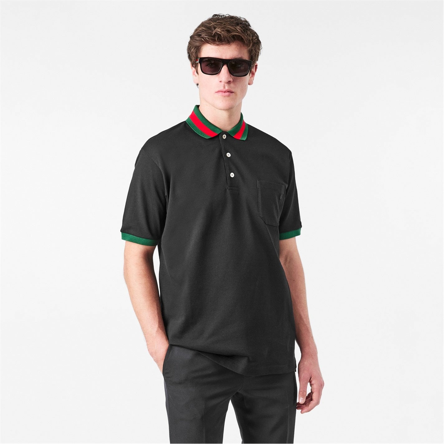 Web Collar Cotton Polo Shirt – Black