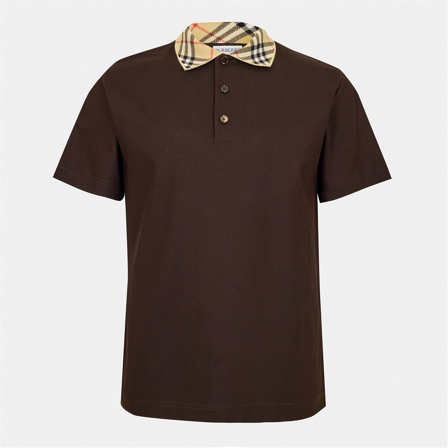 Check Collar Cotton Polo Shirt – Brown