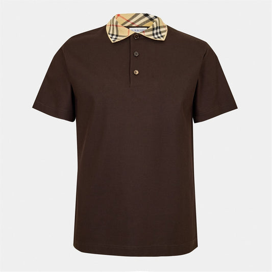 Check Collar Cotton Polo Shirt – Brown