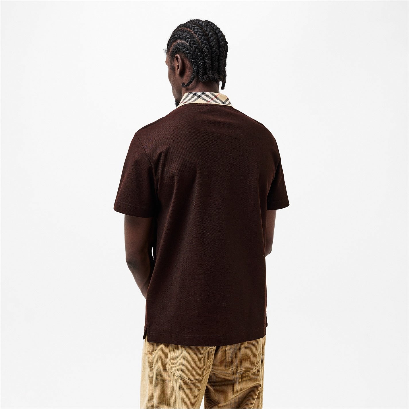 Check Collar Cotton Polo Shirt – Brown