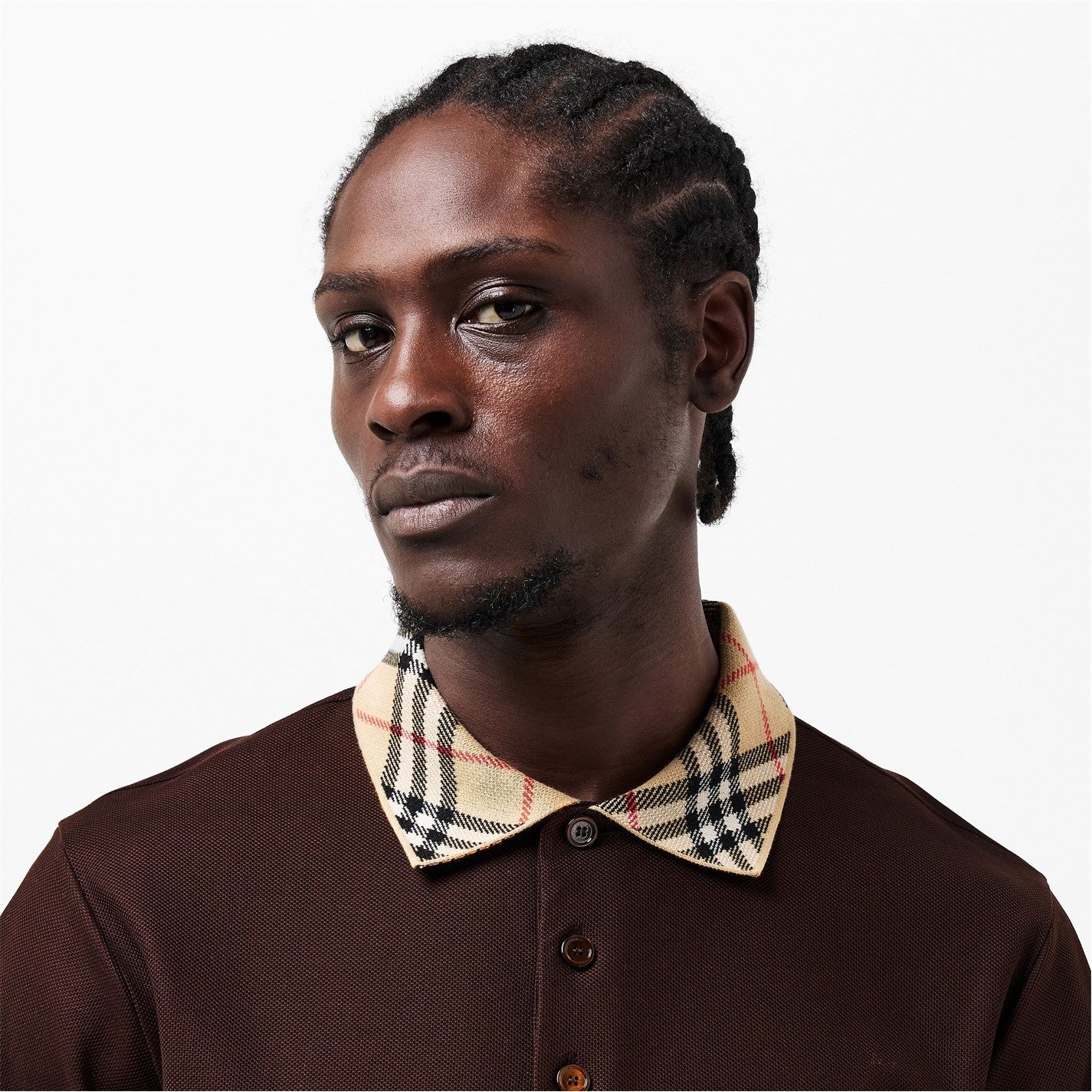 Check Collar Cotton Polo Shirt – Brown