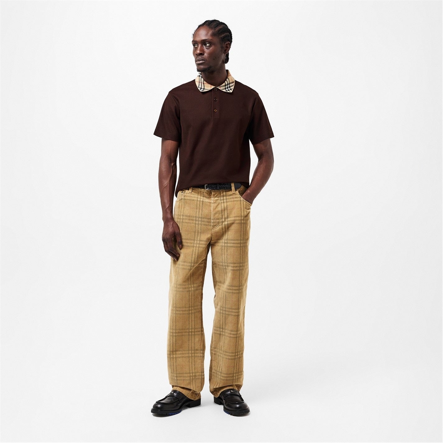 Check Collar Cotton Polo Shirt – Brown