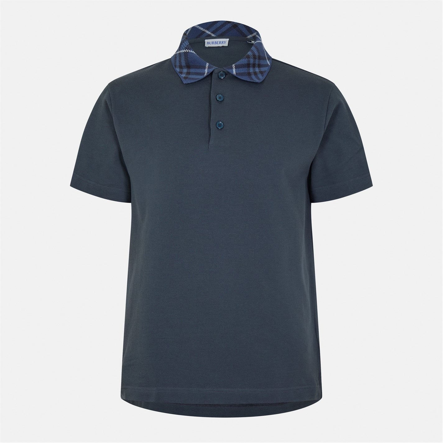 Check Collar Cotton Polo Shirt – Navy