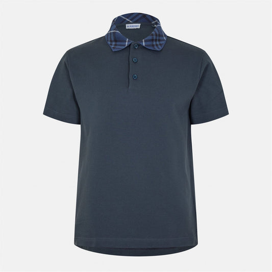 Check Collar Cotton Polo Shirt – Navy