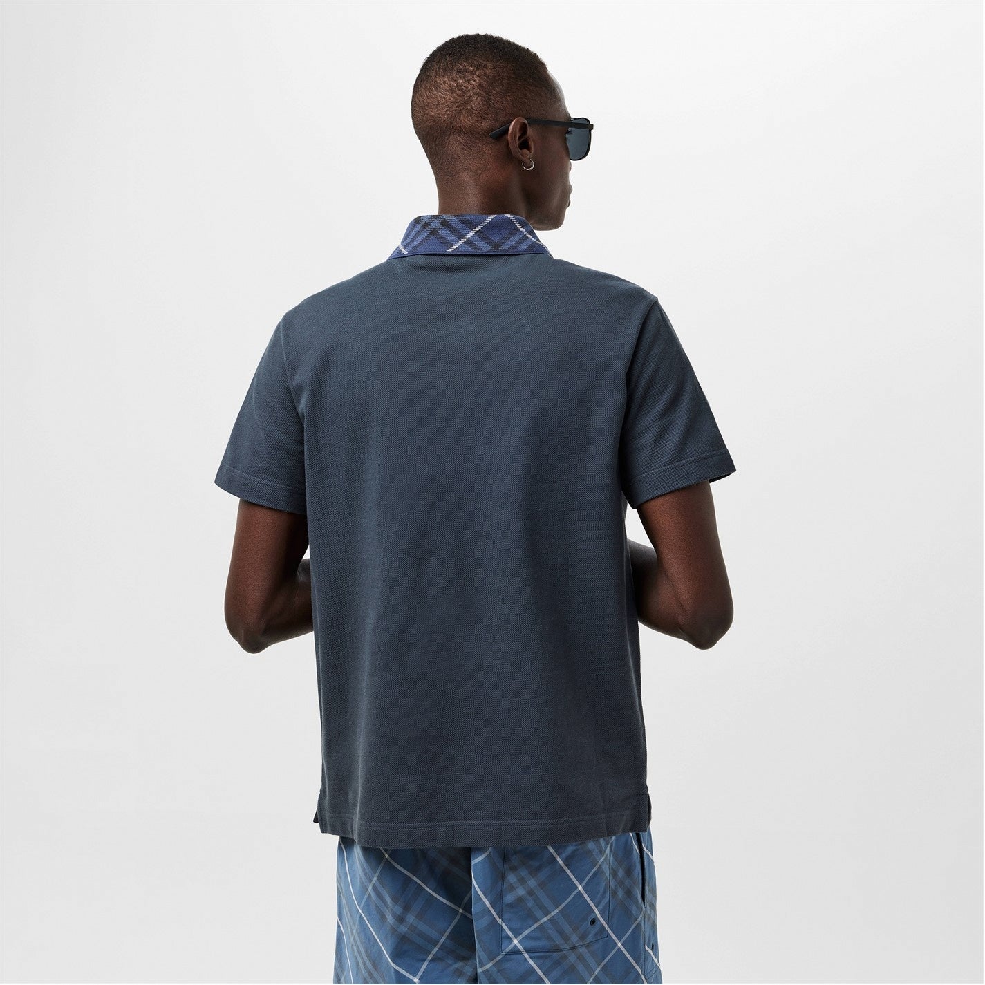Check Collar Cotton Polo Shirt – Navy