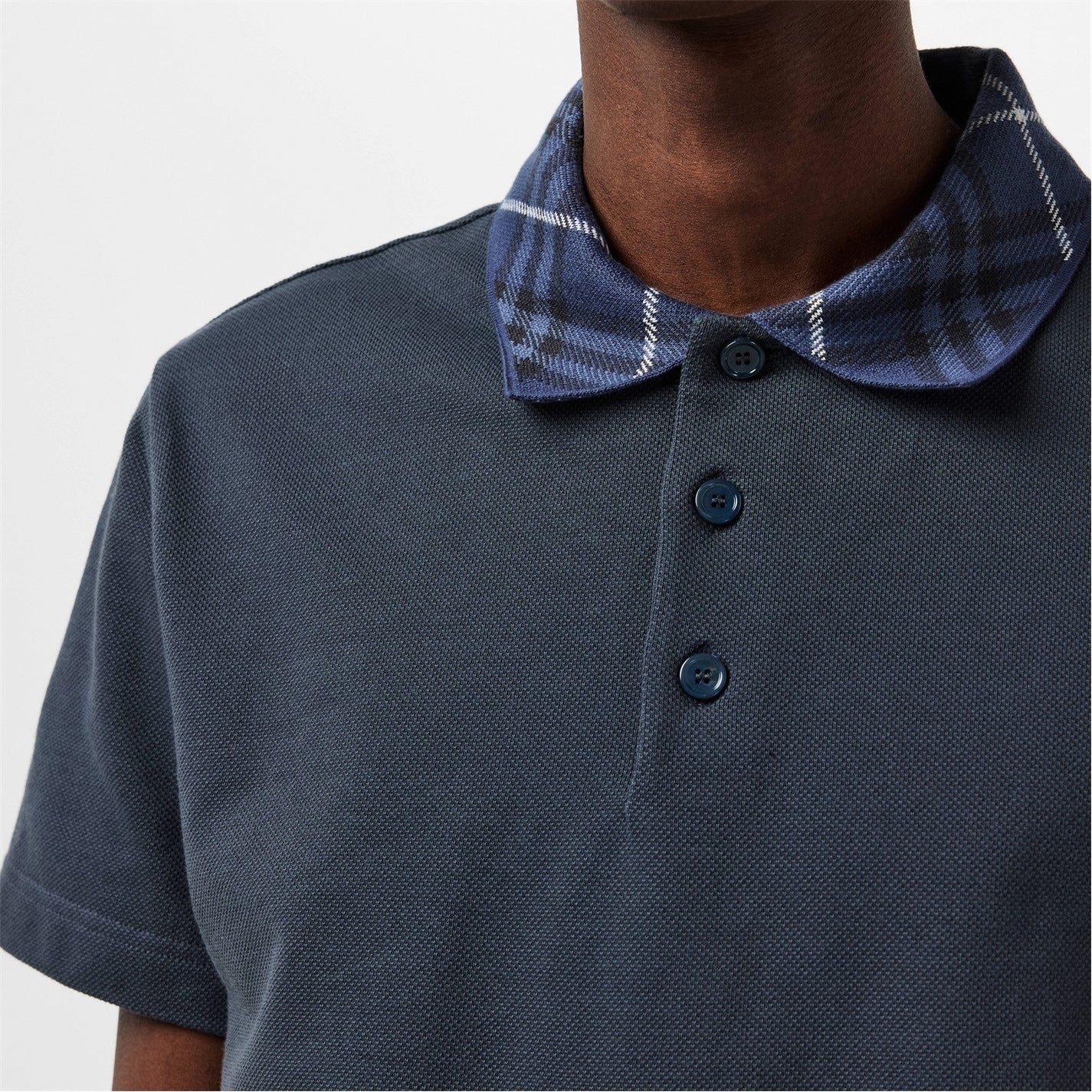 Check Collar Cotton Polo Shirt – Navy